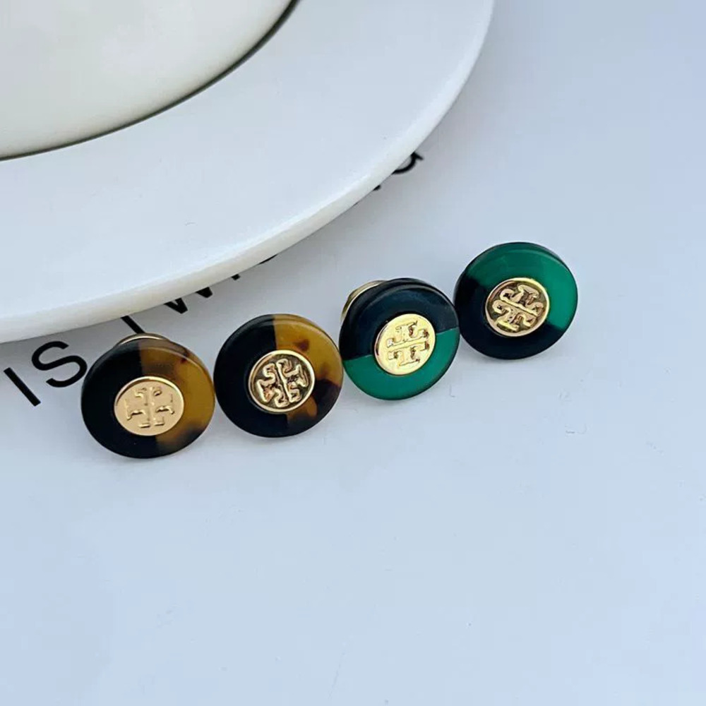 Tory Burch Resin Inlay Geometric Round Earrings